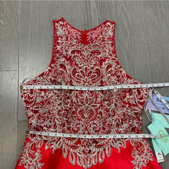 GLS Apparel Elizabeth A-Line Short Dress NWT Jewel Neck Sleeveless Satin Red XL - Picture 15 of 16